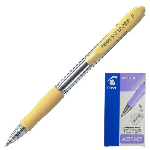 Ручка шариковая автоматическая PILOT Super Grip, резиновый упор, 0.7 мм, масляная основа, стержень синий, корпус жёлтый