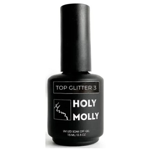 HOLY MOLLY верхнее покрытие Top Glitter 3, прозрачный, 15 мл holy molly верхнее покрытие top no wipe прозрачный 15 мл