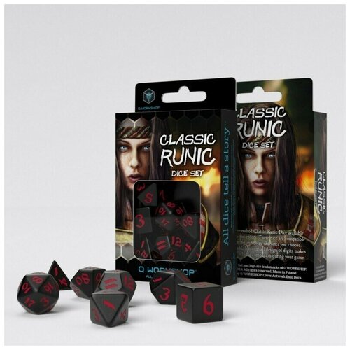 Набор кубиков для настольных ролевых игр (Dungeons and Dragons, DnD, D&D, Pathfinder) - Classic Runic Black & red Dice Set