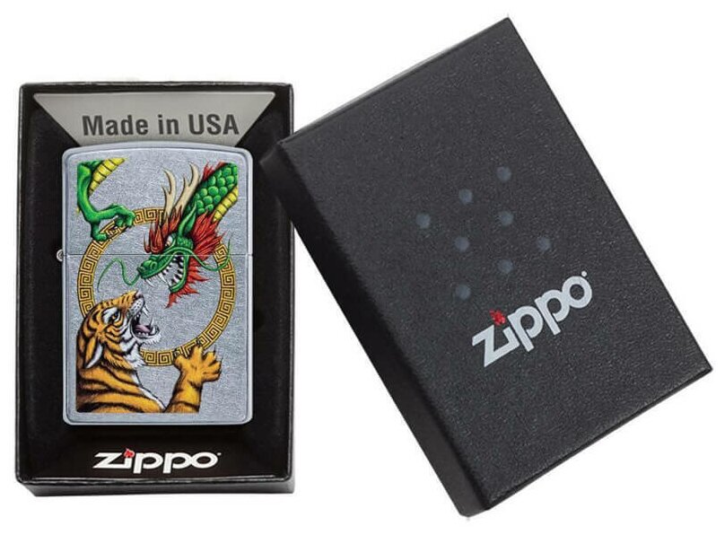 Zippo Зажигалка ZIPPO Dragon Design 29837 Серебряная Тигр и Дракон (Made in USA) серебристый - фотография № 3