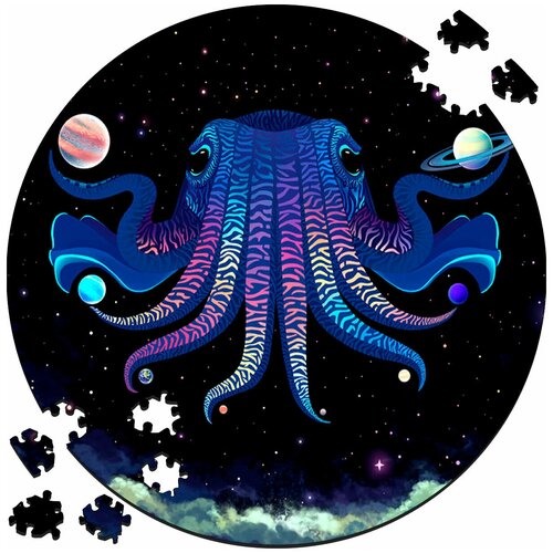 Деревянный пазл - картина на стену Осьминог Octopus 169 деталей 30х30см
