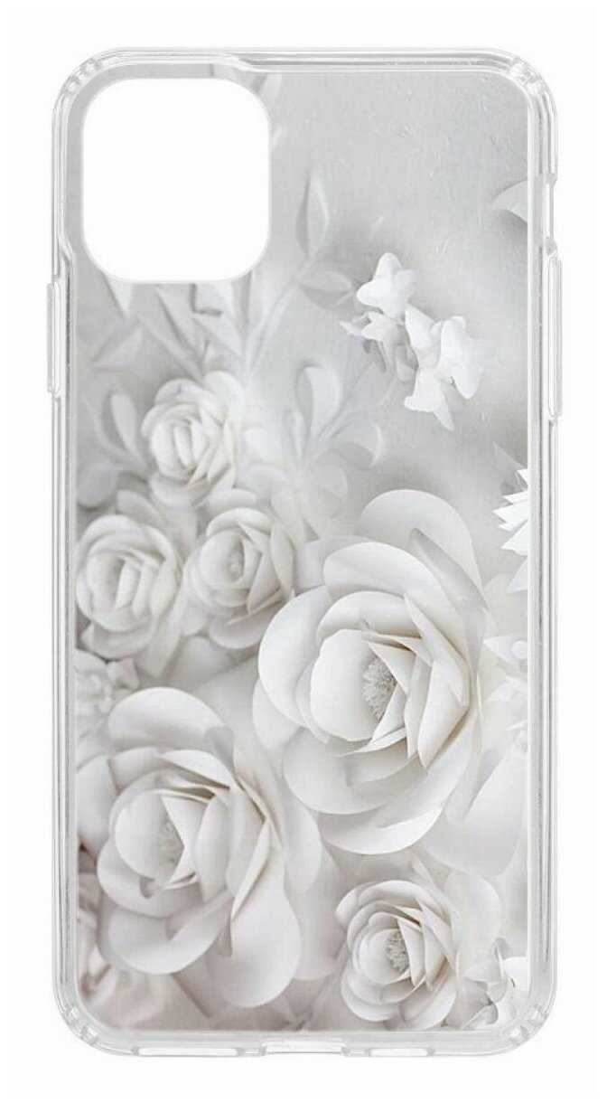 Чехол для iPhone 11 Pro Max Kruche Print White roses,противоударная пластиковая накладка с рисунком,защитный силиконовый бампер с защитой камеры