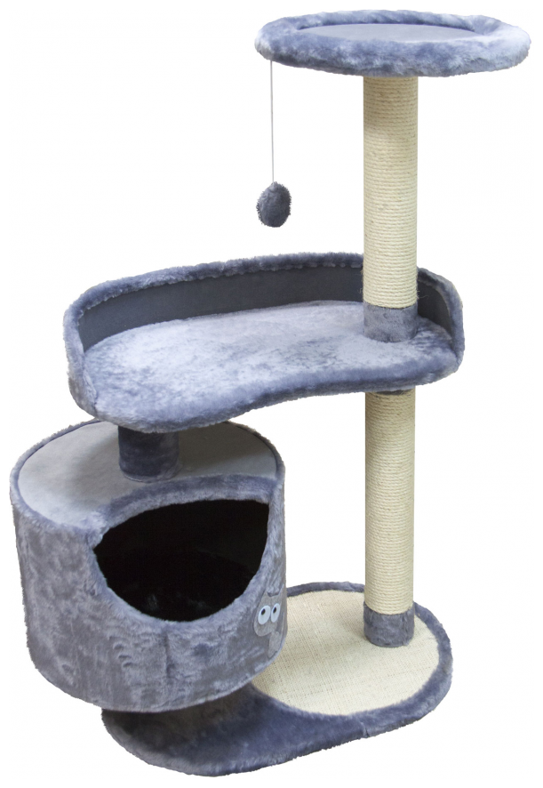 Комплекс для кошек Зооник с круглым домом и двумя лежанками мебельная ткань/мех серый 82 х 43 х 118 см (1 шт)