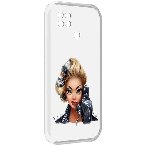 Чехол MyPads девушка-смайлик-с-телефоном женский для Poco C40 задняя-панель-накладка-бампер