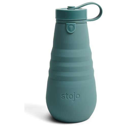 Многоразовая складная бутылка STOJO с собой из пищевого силикона / Бутылка для воды 590 мл, цвет Eucalyptus