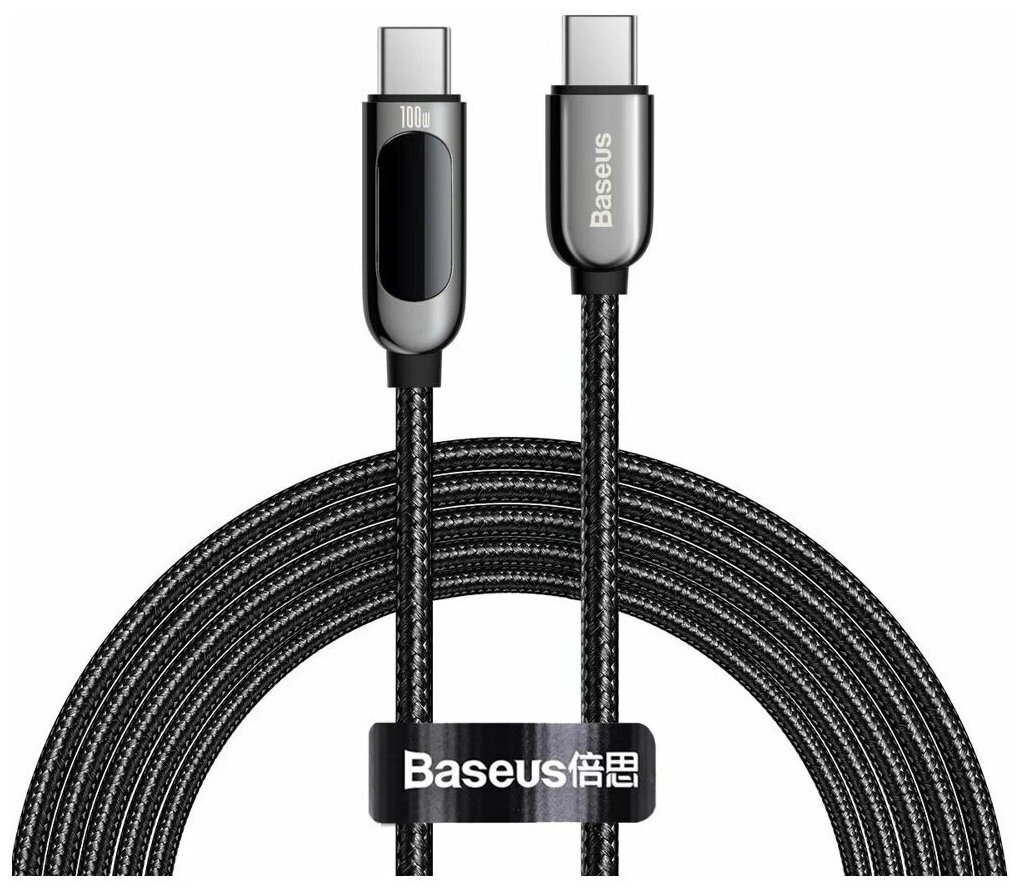 Кабель для быстрой зарядки с измерителем мощности Baseus USB Type C - Кабель USB Type C 100 Вт (20 В / 5 А) 1 м  черный (CATSK-B01)