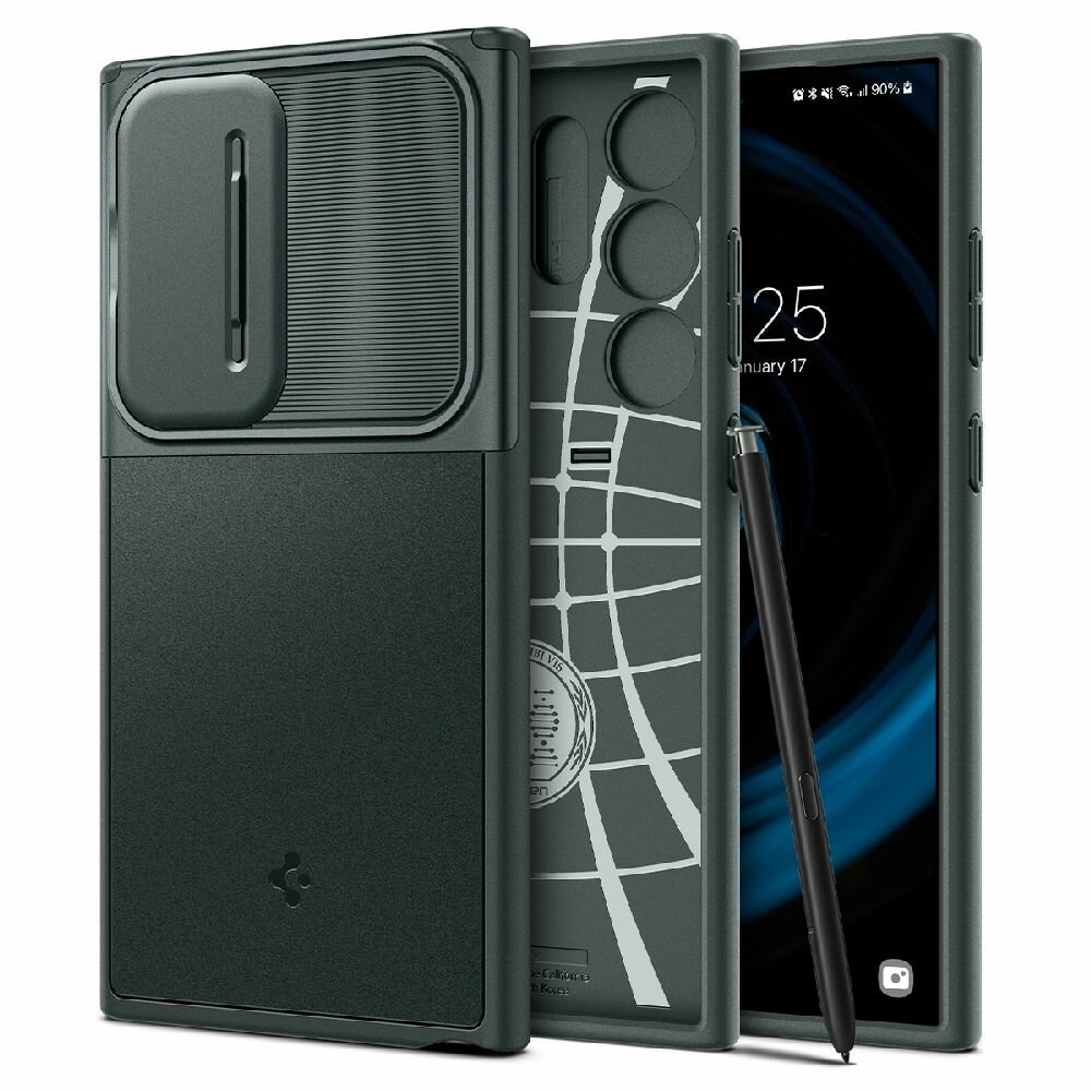 Чехол Spigen на Samsung Galaxy S24 Ultra (ACS07314) Optik Armor / Спиген чехол для Галакси С24 Ультра накладка, противоударный, с защитой камеры, зеленый