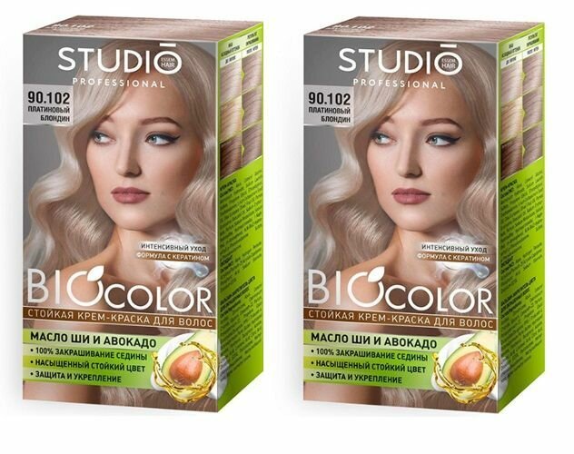 Studio Professional Essem Hair Краска для волос "BIOcolor", тон 90.102 Платиновый блондин, 50/50/15 мл, 2 уп