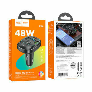 Автомобильное ЗУ/FM-трансмиттер Hoco E76 pole PD45W+QC3.0 car BT FM transmitter - Черный