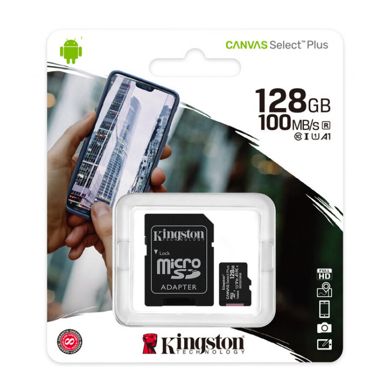 Карта памяти micro SDXC 128Gb Kingston Canvas Select Plus UHS-I U1 A1 + ADP (100/10 Mb/s)