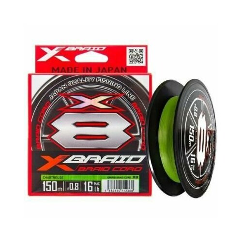 Шнур X-Braid BRAID CORD X8 150м Chartreuse # 2.0 (35Lb) 0.235мм 15.8кг шнур плетеный ygk x braid braid cord x4 2 5 0 265мм 150м chartreuse