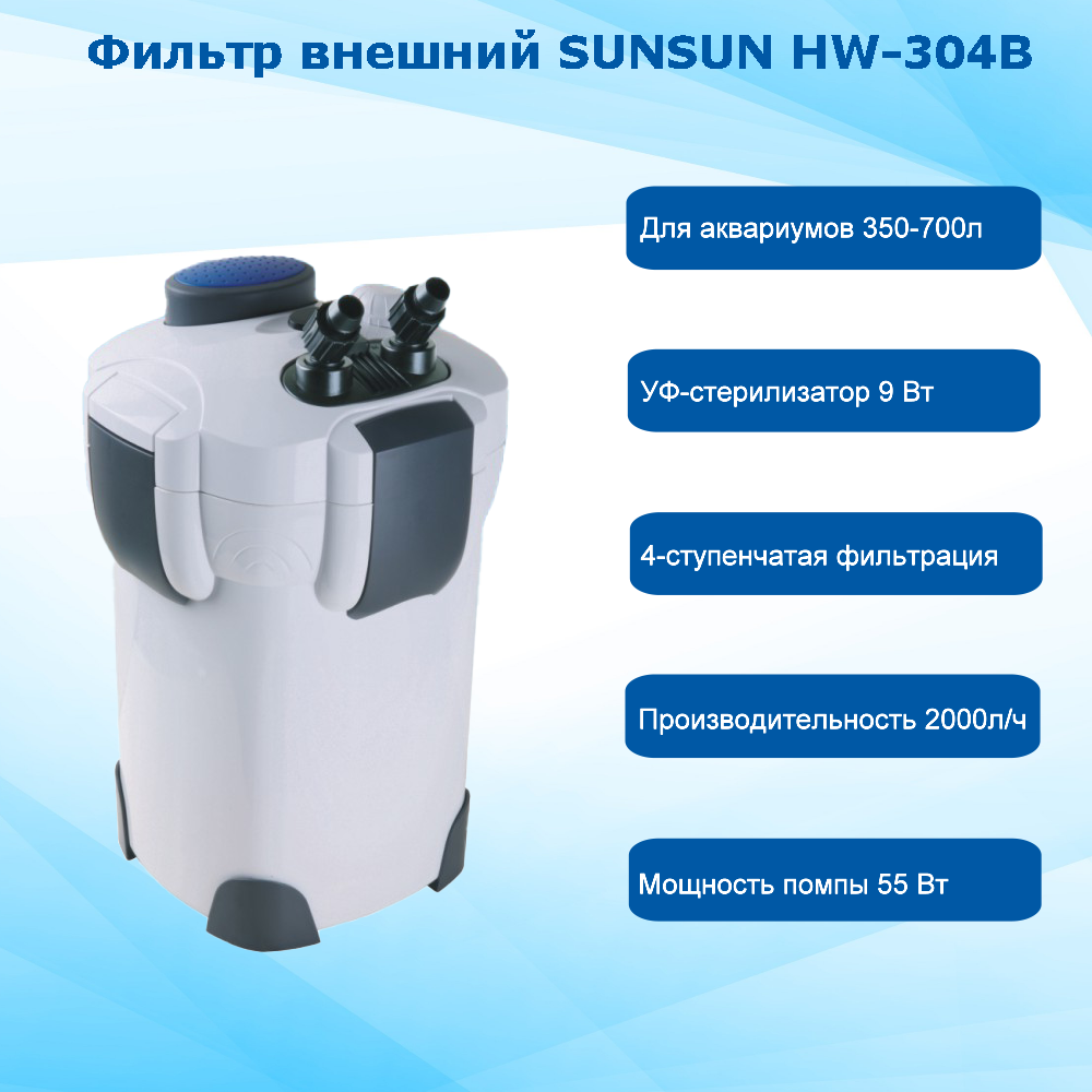 Внешний фильтр SUNSUN HW-304B с УФ-стерилизатором для аквариумов 350-700 литров