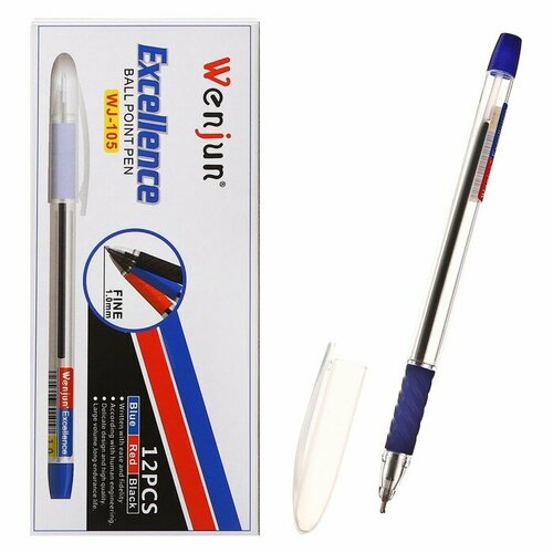 Набор шариковых ручек 12 штук 10мм корпус с резиновым держателем чернила синие 638₽