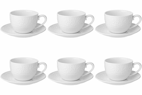 Чайный набор посуды на 6 персон 200 мл Lefard Sophistication 12 Предметов, 6 чашек и Блюдец, подарочный фарфор / кружки для чая и кофе