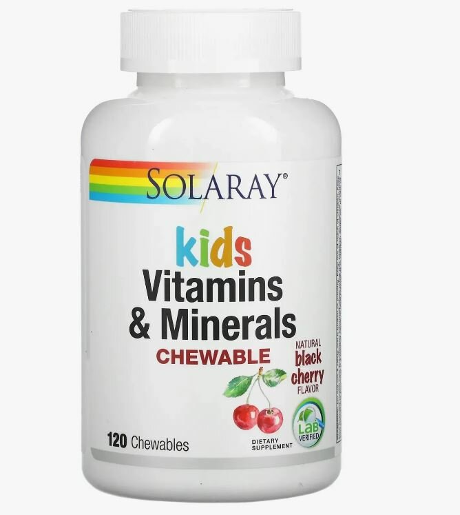 Вишня Solaray Kids Vitamins & Minerals Chewable (Детские витамины и минералы) 120 жев таблеток (Solaray)