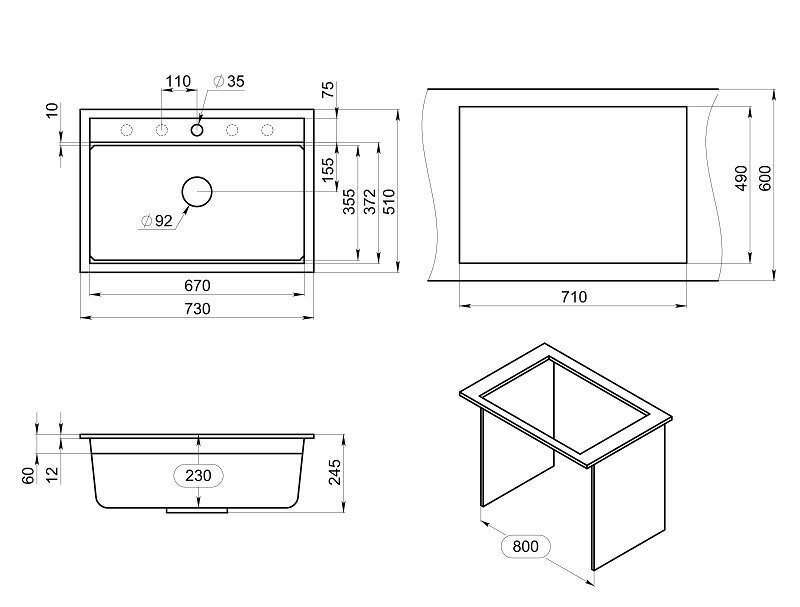 Кухонная мойка Granula Kitchen Space 73х51 KS-7301 арктик - фото №6