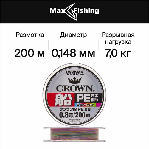 шнур linesystem triumph fune pe 14 100 м 0 62 мм 03629 Шнур плетеный Varivas Crown Fune PE X8 #0,8 0,148мм 200м (5color)