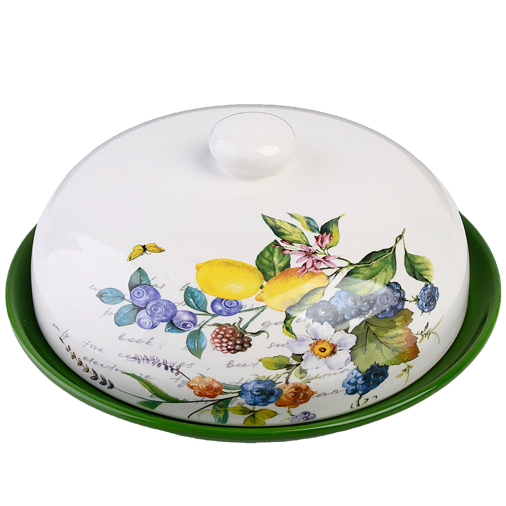 фото Блюдо для блинов с крышкой керамическое Лесные ягоды с лимонами LORAINE 60147