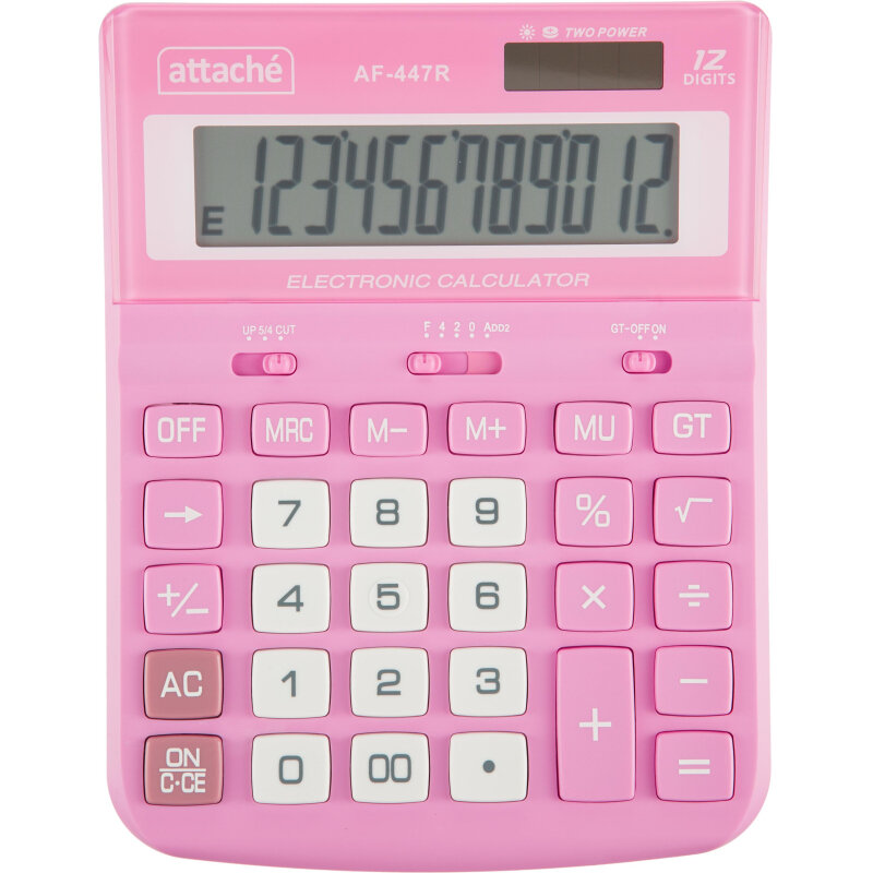 Калькулятор настольный полноразмерный Attache AF-447R,12р, дв. пит, розов 1779803