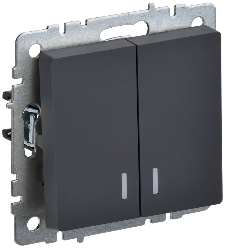 Выключатель встраиваемый двухклавишный с подсветкой IEK BRITE BR-V20-1-10-K53 ВС10-2-1-БрГ графит