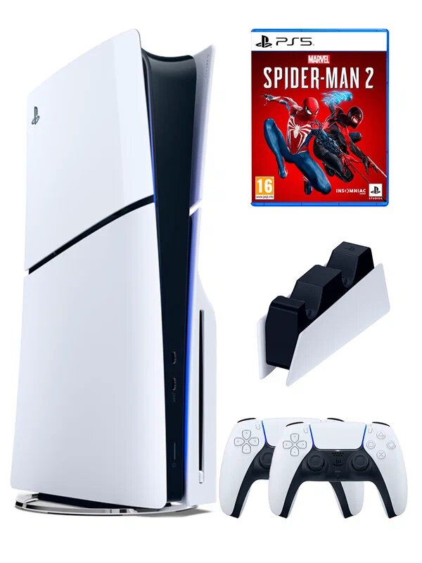PS5 (ПС5) Игровая приставка Sony PlayStation 5 Slim disc + 2-й геймпад + зарядное + игра Spider-Man2
