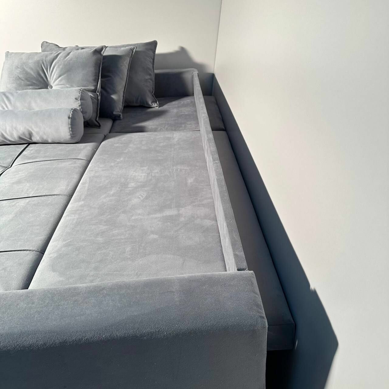 Диван-кровать AZETA 8 , угловой, велюровый, светло-серый, трансформер