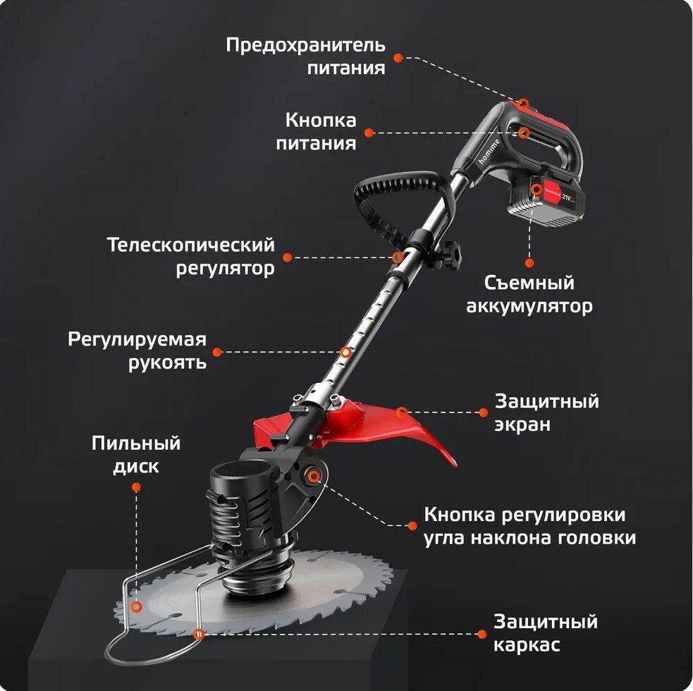 Триммер аккумуляторный Модель:668 , электрическая газонокосилка, триммер на батареи, многофункциональная газонокосилка /Два аккумулятора /900Вт - фотография № 7