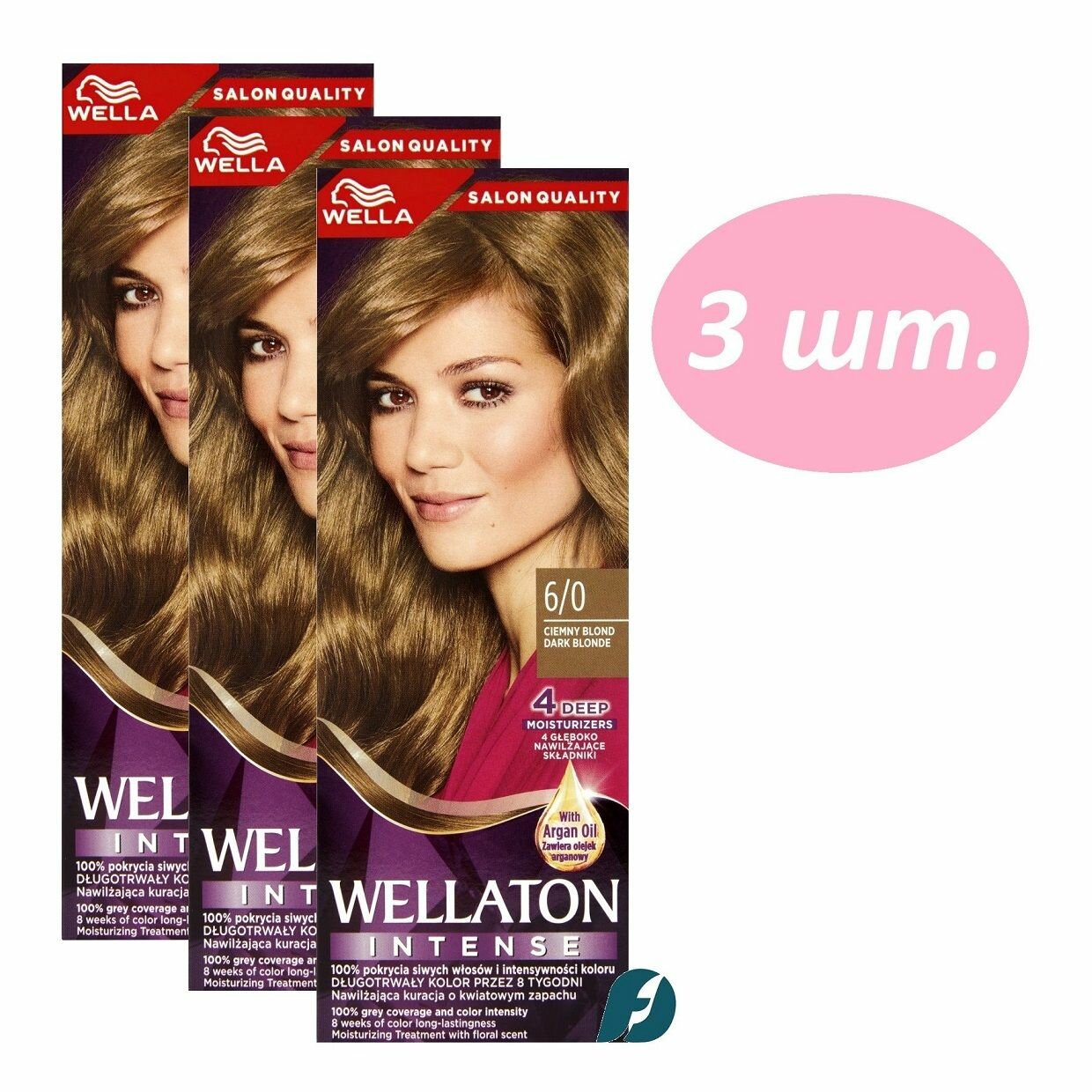 Wella WELLATON 6/0 Cтойкая крем-краска для волос - Светлый каштан, 110 мл - 3 шт.