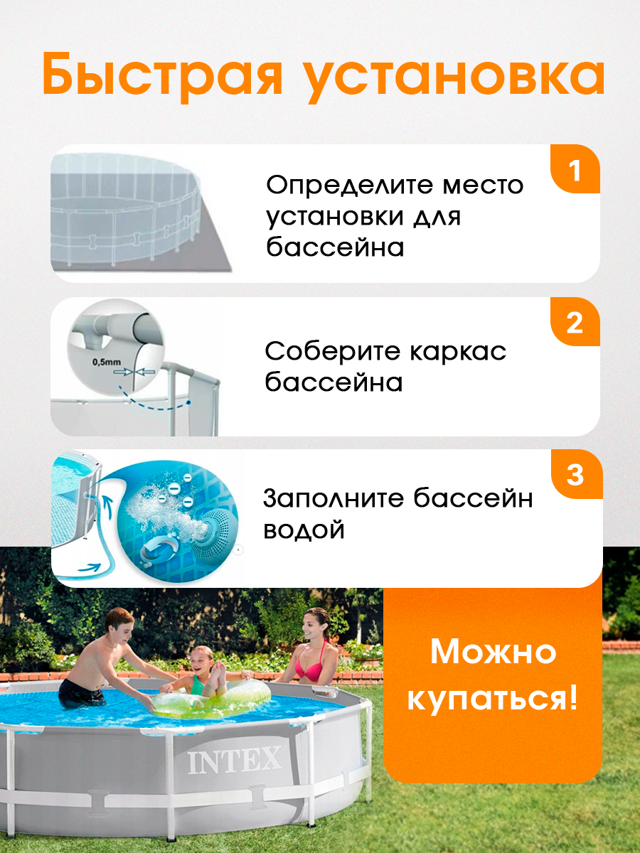 Изображение Бассейн каркасный Prism Frame INTEX, круглый, размеры 305х76 см. Белый (в коробке), 4485 л