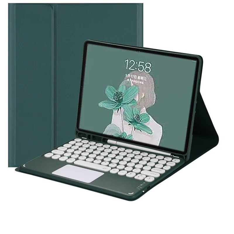 Кожаный чехол-клавиатура для iPad Mini 5/4/3/2/1 Russian, green key case
