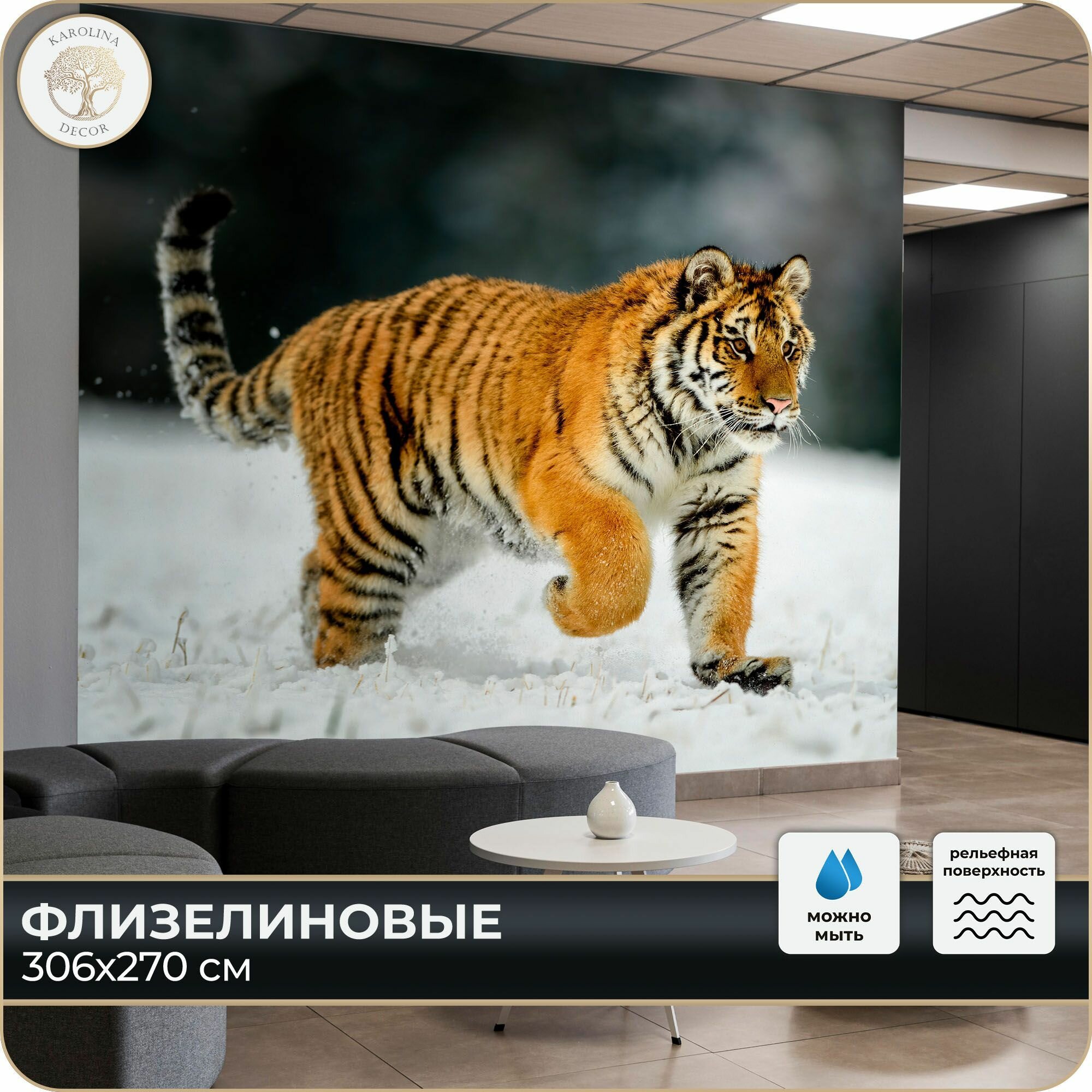 Фотообои Тигр в спальню в гостиную на кухню 300х270