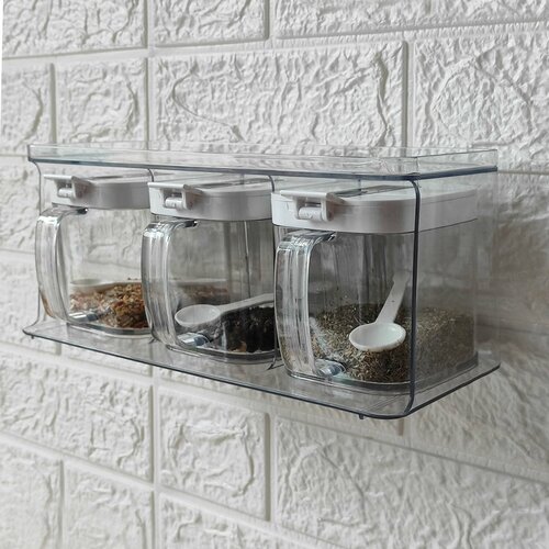 Набор контейнеров для хранения сыпучих продуктов пластиковый для кухни подвесной самоклеящийся с ложками Baizheng 1499₽