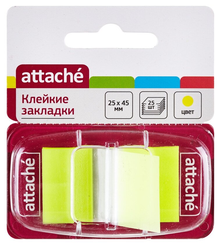 Клейкие закладки пласт. 1цв. по 25л. 25ммх45 желт Attache