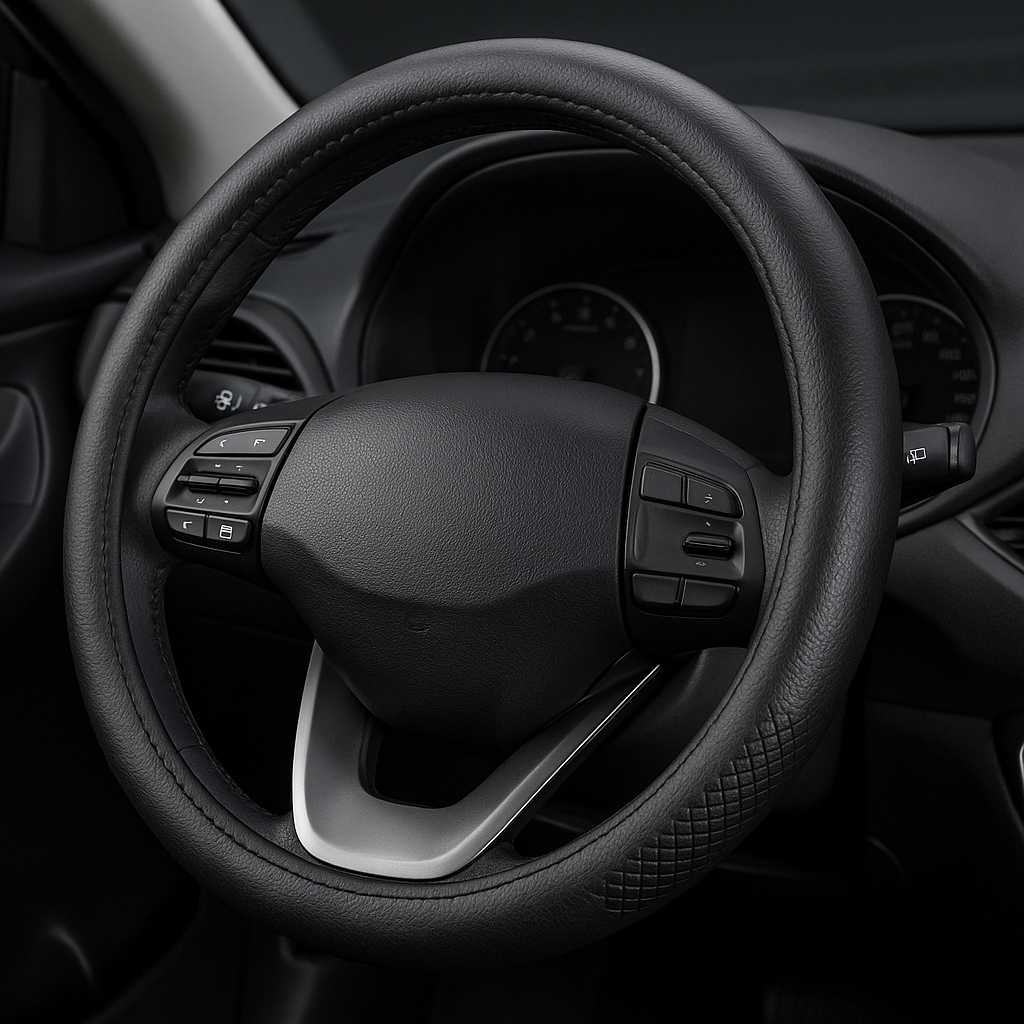 Чехол для руля универсальный черный кожа (антискользящий, эластичный)