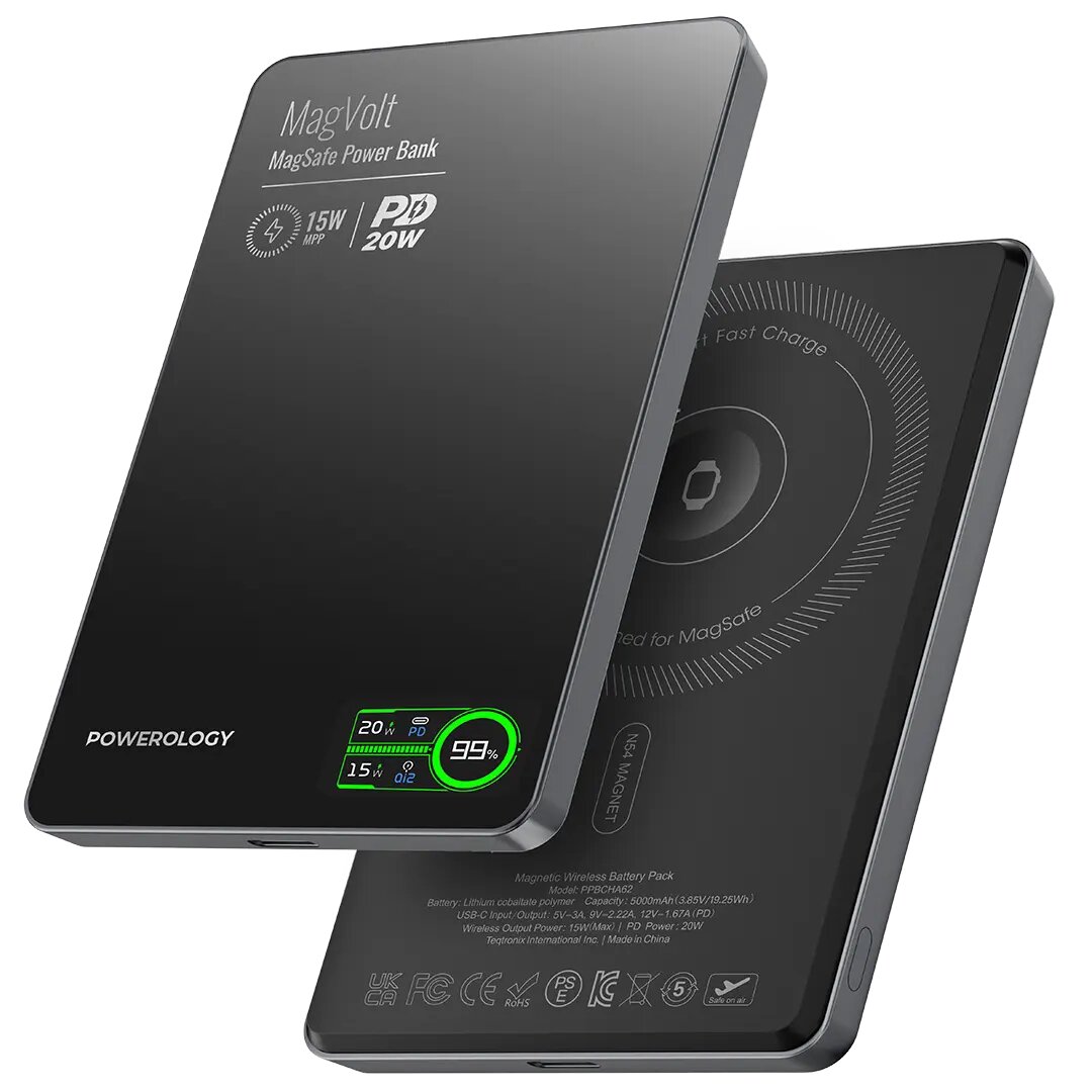 Внешний аккумулятор Powerology "MagVolt", 5000мАч, MagSafe, ультратонкий power bank