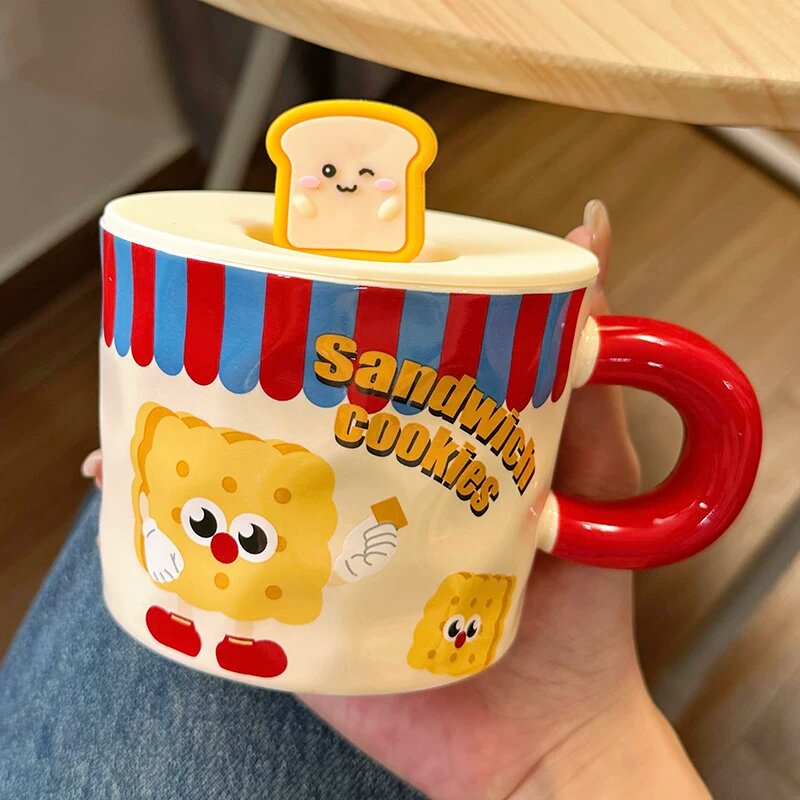 Красный керамический стакан COOKIES с крышкой - практичный ежедневный кофейный стакан для девушек, подарок на день
