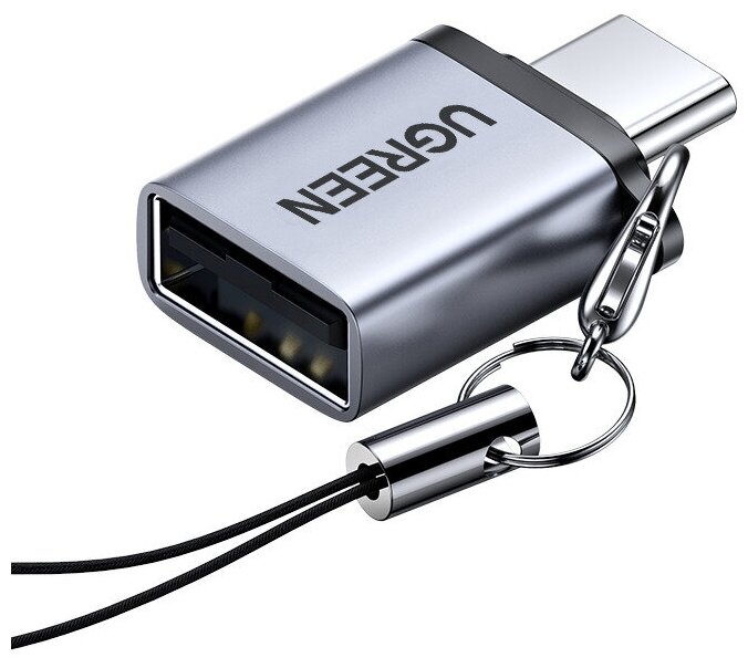 Адаптер-переходник Ugreen USB C - USB A 3.0 со шнурком для брелка, цвет серый (50283)
