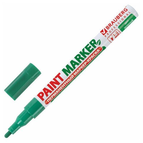 Маркер-краска лаковый (paint marker) 2 мм зеленый без ксилола (без запаха) алюминий BRAUBERG PROFESSIONAL, 12 шт