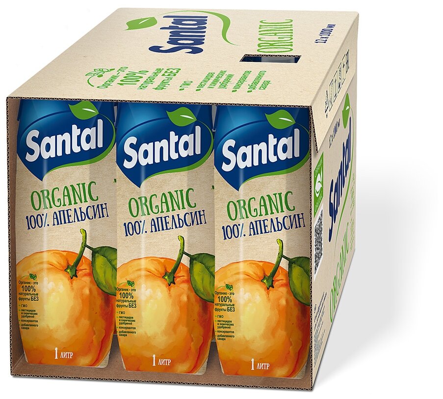 Сок SANTAL Organic Апельсин Prisma 1 л 12 шт. в кор. - фотография № 1