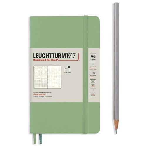 Блокнот Leuchtturm Pocket A6 61л в точку мягкая обложка Зеленый Шалфей