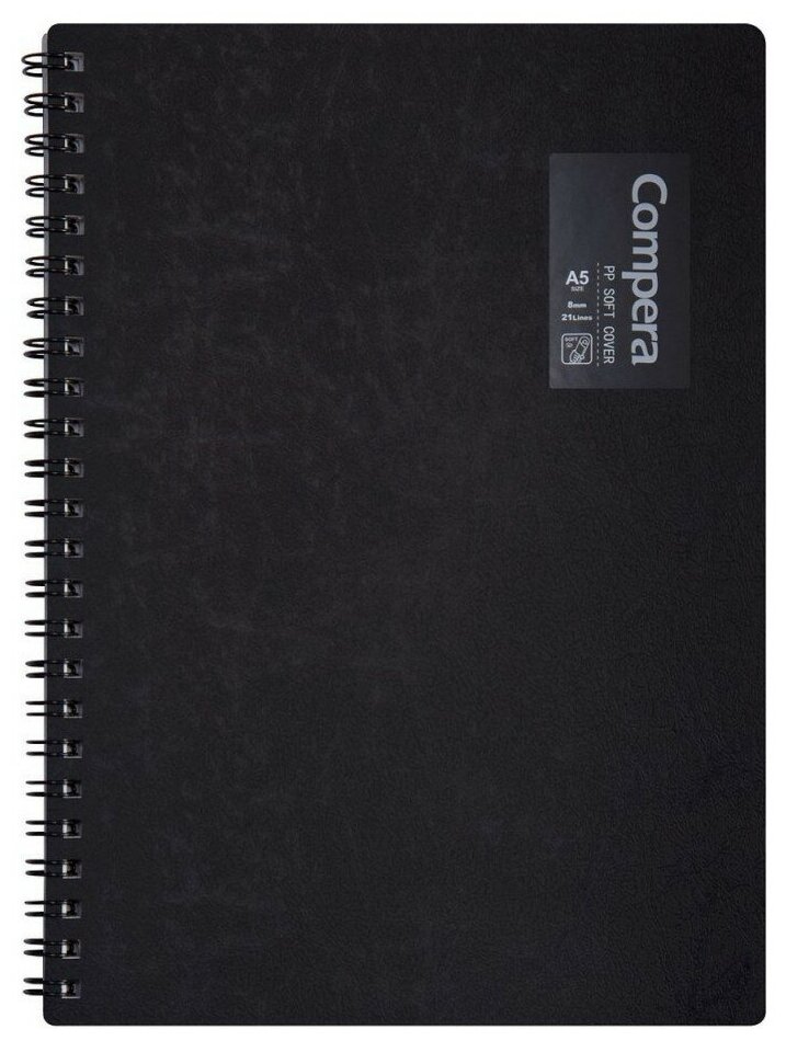 Блокнот на пружине A5 в линейку 50 листов COMIX Compera Original, обложка черная