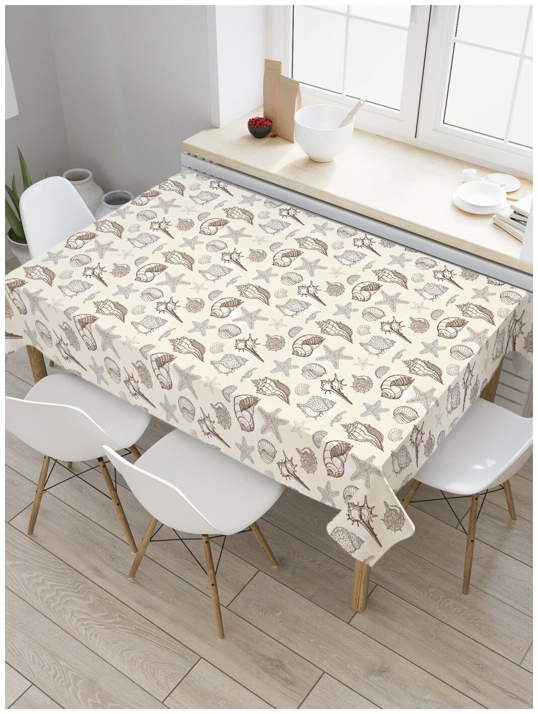 Скатерть прямоугольная JoyArty на кухонный стол "Графические ракушки" из оксфорда, 180x145 см