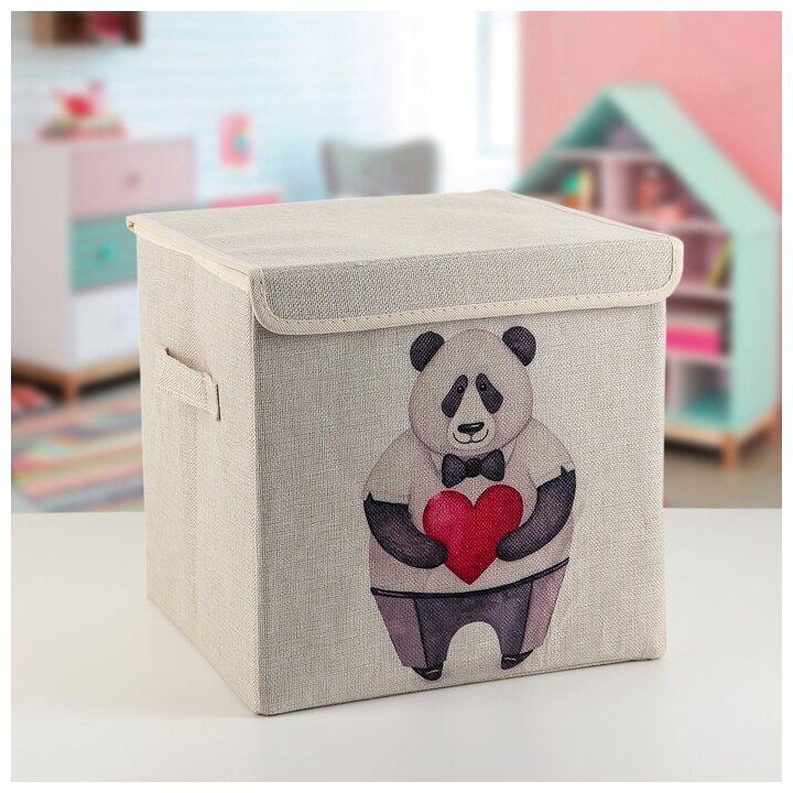 Короб стеллажный для хранения с крышкой «Влюблённая панда», 30×30×28,5 см