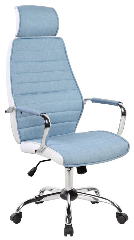 Кресло руководителя HELMI HL-E05 "Event", ткань/экокожа, голубая/белая, хром, механизм качания - фотография № 1