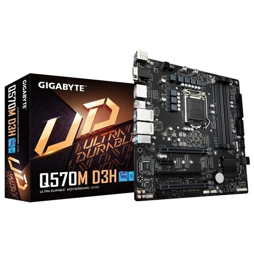 фото Материнская плата matx gigabyte q570m d3h socket 1200, intel q570, 4*ddr4-3200, d-sub, hdmi, 2*dp, 2*pci-ex16, pci-ex1, pci, 6*sata3(raid 0/1/5/10), 2