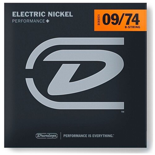 фото Dunlop electric nickel performance+ den0974 струны для 8-ми струнной электрогитары, никель 09-74