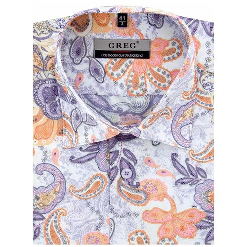 фото Рубашка мужская короткий рукав greg 753/309/64/z, полуприталенный силуэт / regular fit, цвет сиреневый, рост 174-184, размер ворота 37