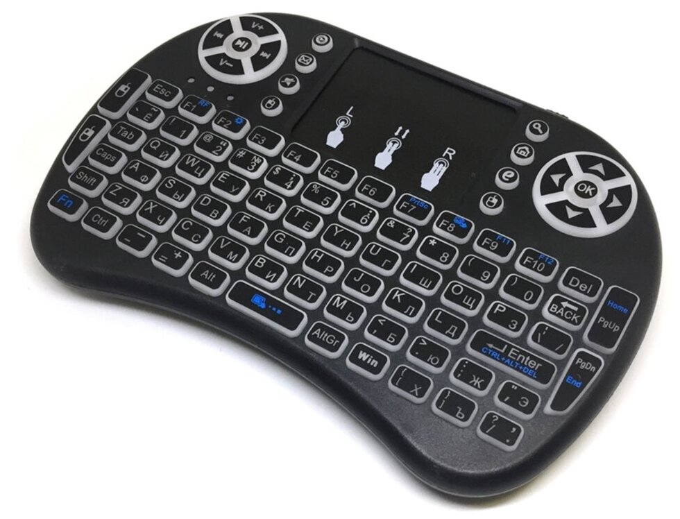 Мини клавиатура беспроводная Backlit с подсветкой и тачпадом, USB, с аккумулятором. Ru/En