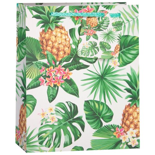 фото Пакет подарочный, ананасы и тропические листья, белый, 32*26*13 см, 1 шт. дон баллон