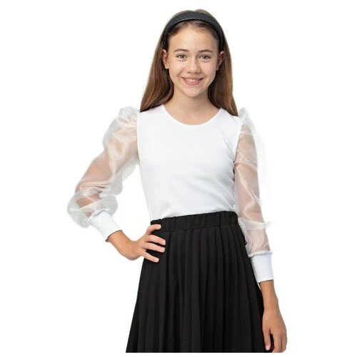 Блузка для девочки школьная белая с пышными рукавами 134 размер